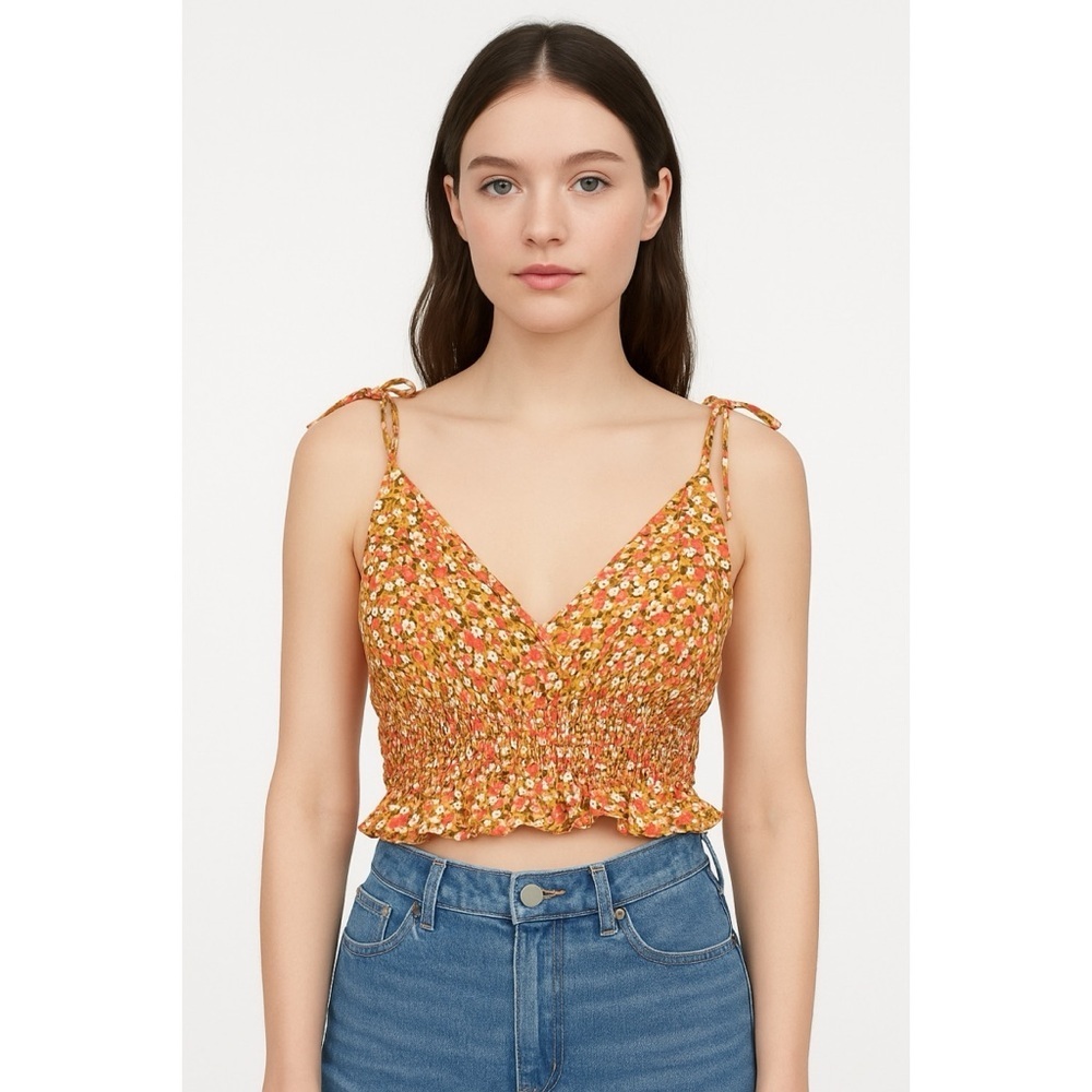 NWT Sim & Sam Tie Strap Floral Smocked Ruffle Cami